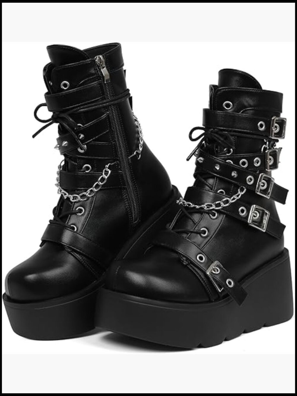 Gothic Platform Ankle Boot Side Zip Round Toe Wedge Buckle Combat Rave Chunky - Picture 1 of 7